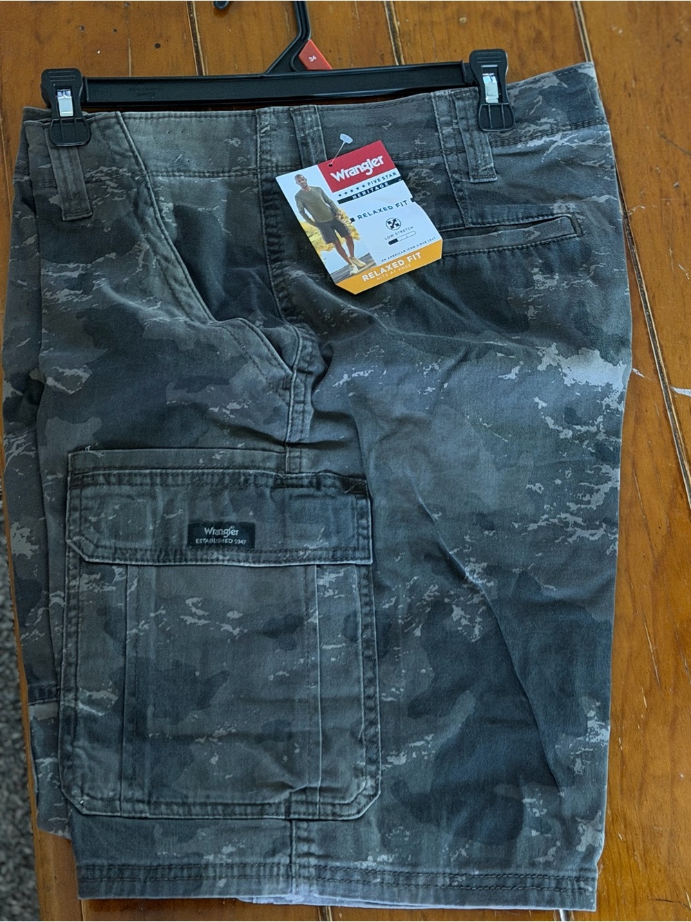 Wrangler Relaxed Fit Camouflage Shorts - Black, Gray